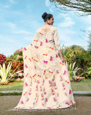 Aalekha Bone White Soft Cotton Jamdani Saree